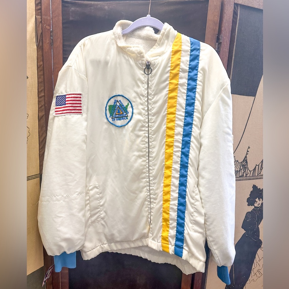 Vintage White Racing Jacket Lined Striped